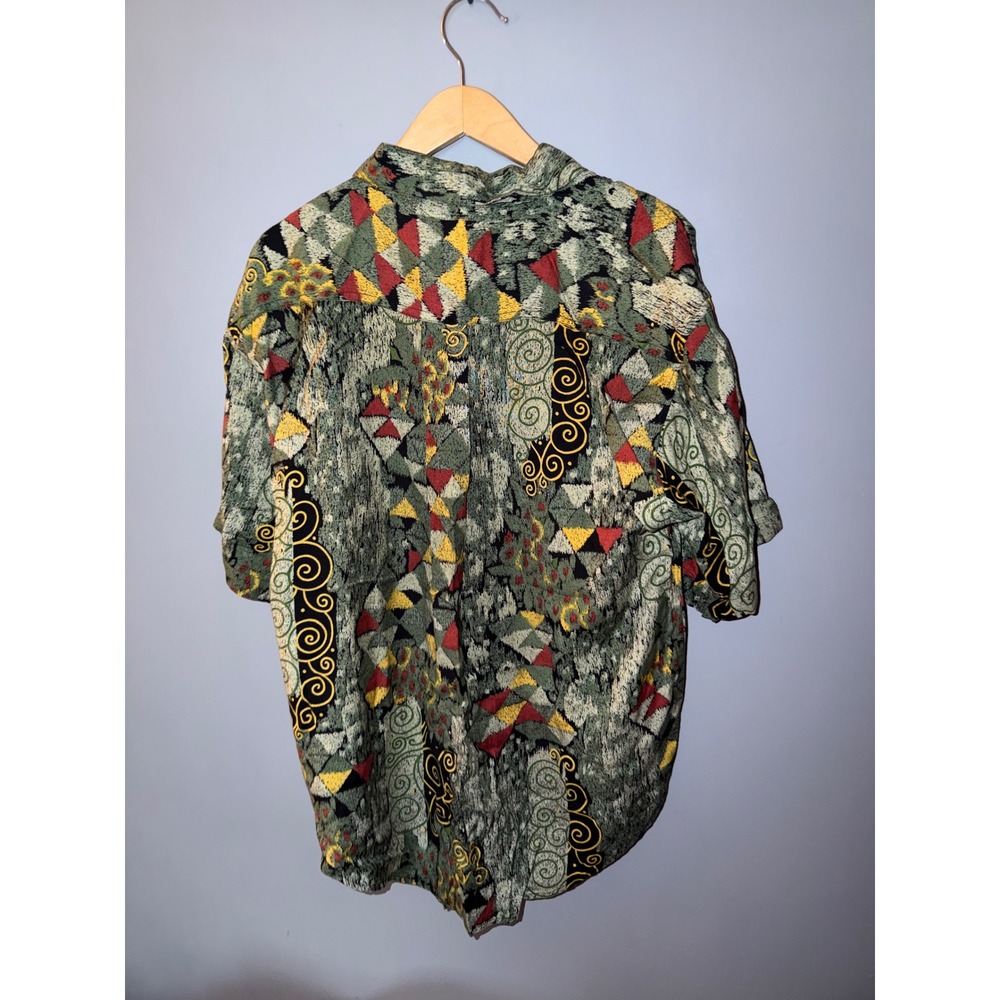 Vintage Goouch Rayon Abstract Geometric Scroll Print Button Down Shirt Small - Picture 3 of 4